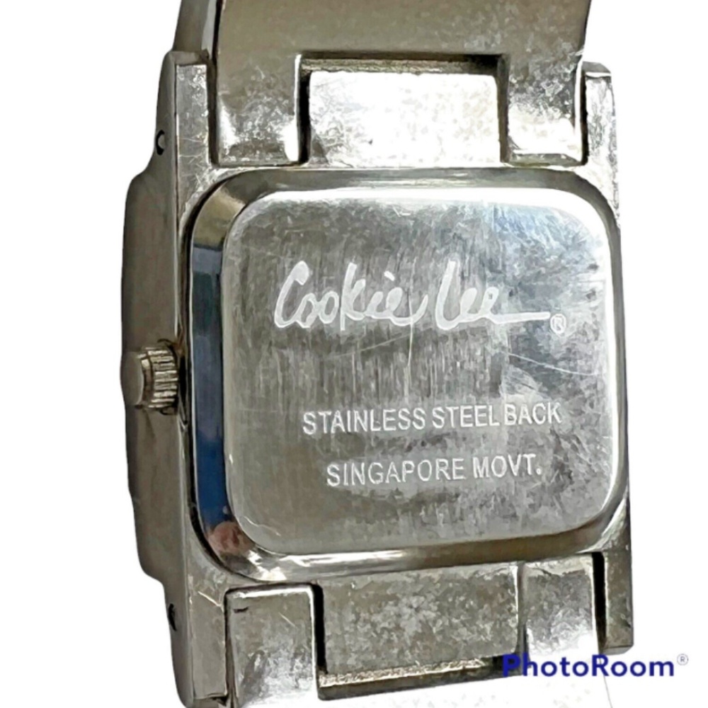 COOKIE LEE Watch Hinged Bangle Silvertone Swarovski Crystals & Mother of Pearl - Picture 6 of 8